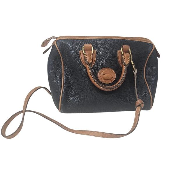 Vintage 90s Dooney Bourke Satchel Crossbody Pebble Leather Black Academia